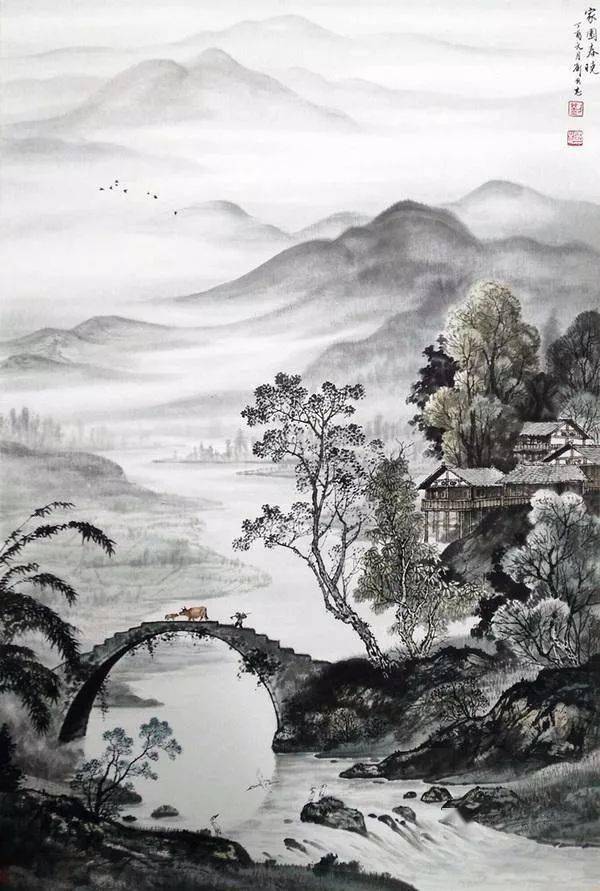 国画中的田园:白水明田外,碧峰出山后