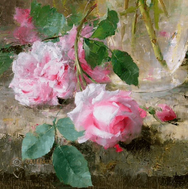 比利时艺术家弗朗斯莫特尔曼斯画笔下的粉色月季玫瑰尤其受人关注