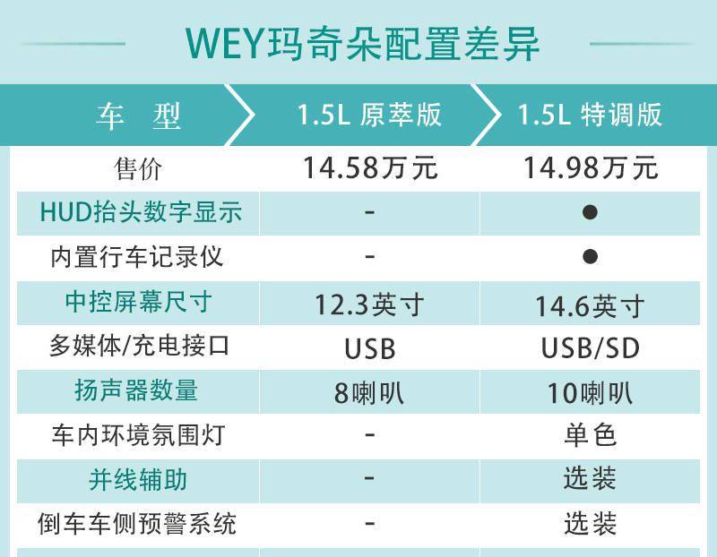 入门版车型配置够用wey玛奇朵购车手册