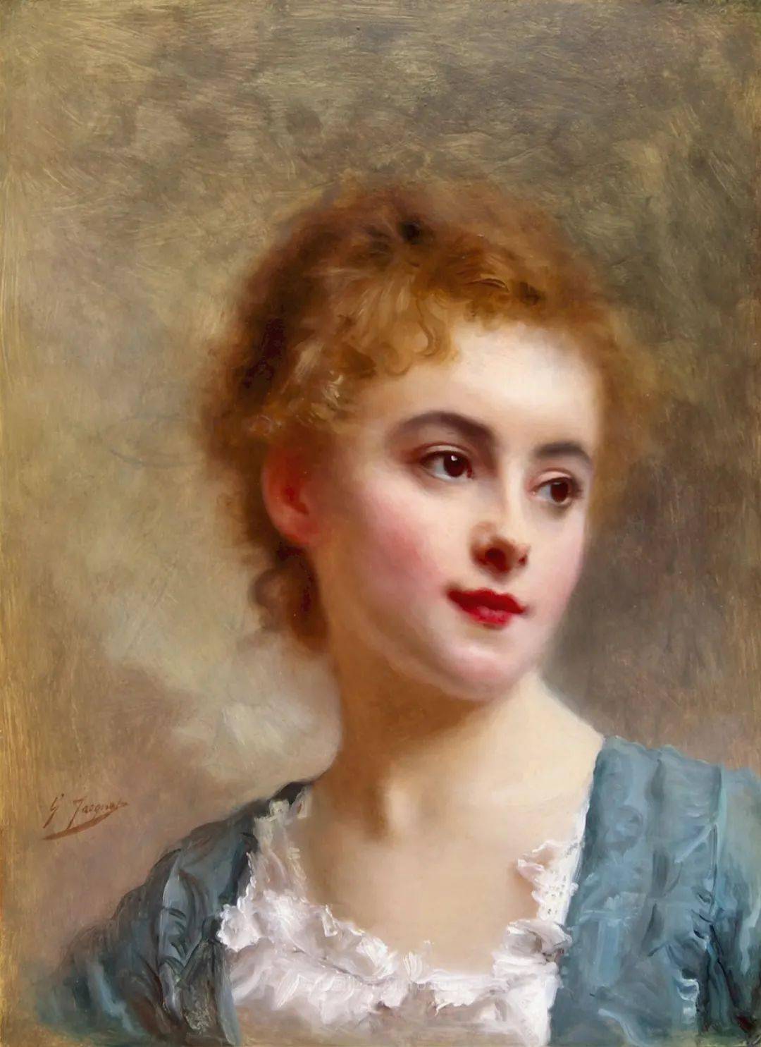 法国画家古斯塔夫让雅克精美的女性肖像油画充满生气与灵动