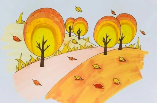 儿童简笔画彩色秋天图片