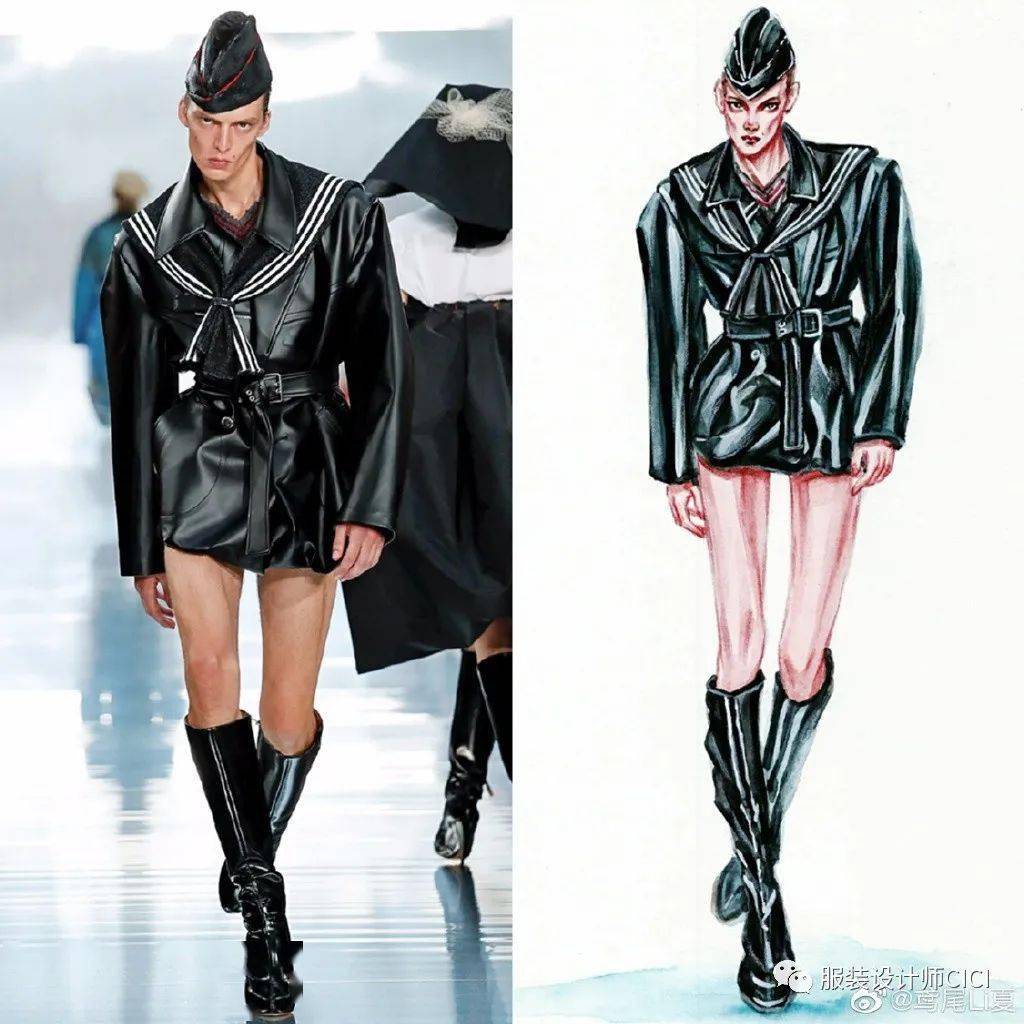 公众 手绘扒款秀场服装效果图——鸢尾Li夏