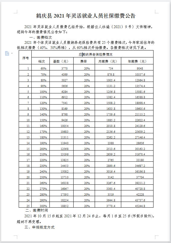 鶴慶縣2021年靈活就業人員社保繳費公告附繳費指南