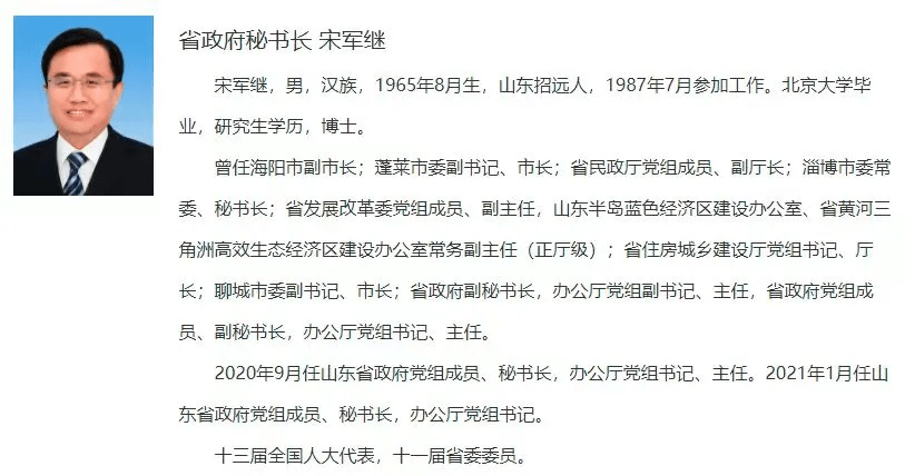 山东省政府领导同志最新工作分工