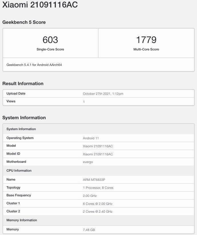 POCO M4 Pro 5G手机现身Geekbench跑分网站
