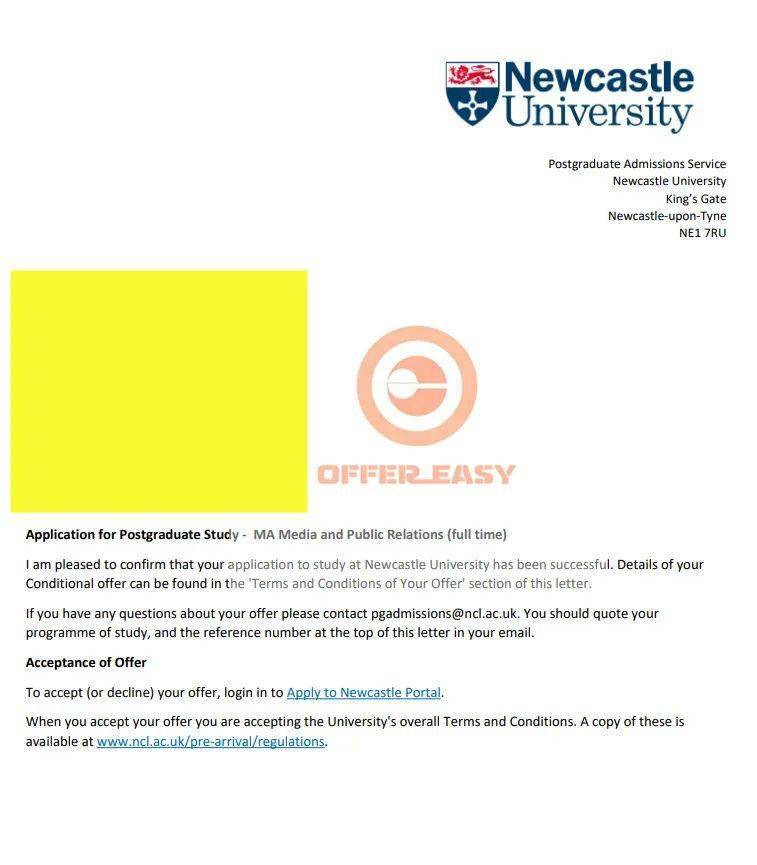 最新offer英国纽卡斯尔大学媒体和公共关系硕士专业