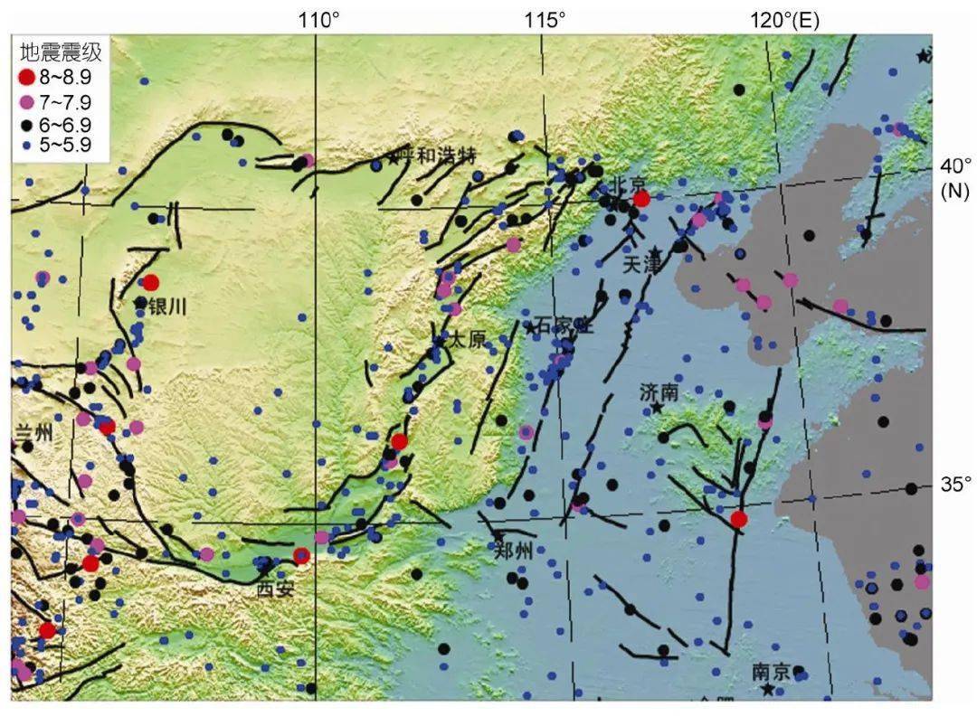 华北平原的强震主要发生在平原内部的北北东走向隐伏断裂上,特别是