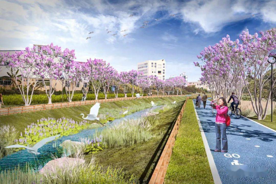 利是陂水上游段碧道,欢乐田园效果图.