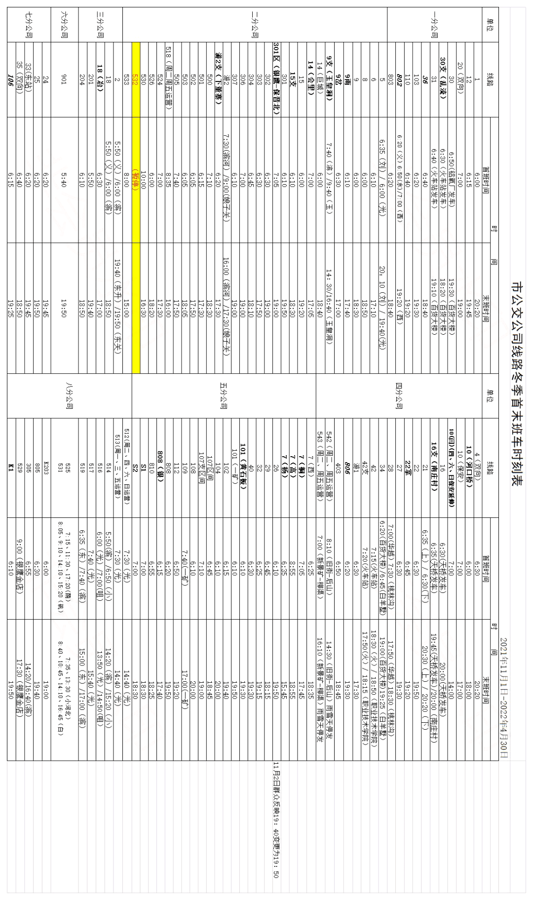 21阳泉公交冬季首末班车时刻表 发车