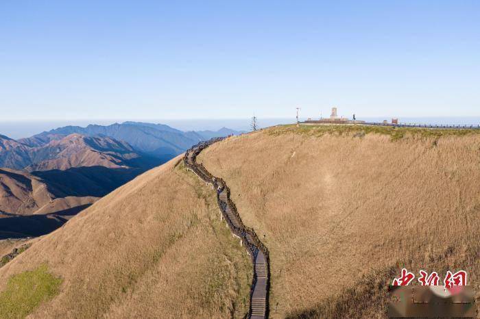 阳光|航拍江西武功山高山草甸 阳光下熠熠生辉