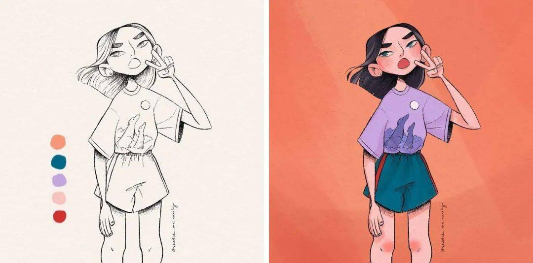 人物线稿上色过程_素材