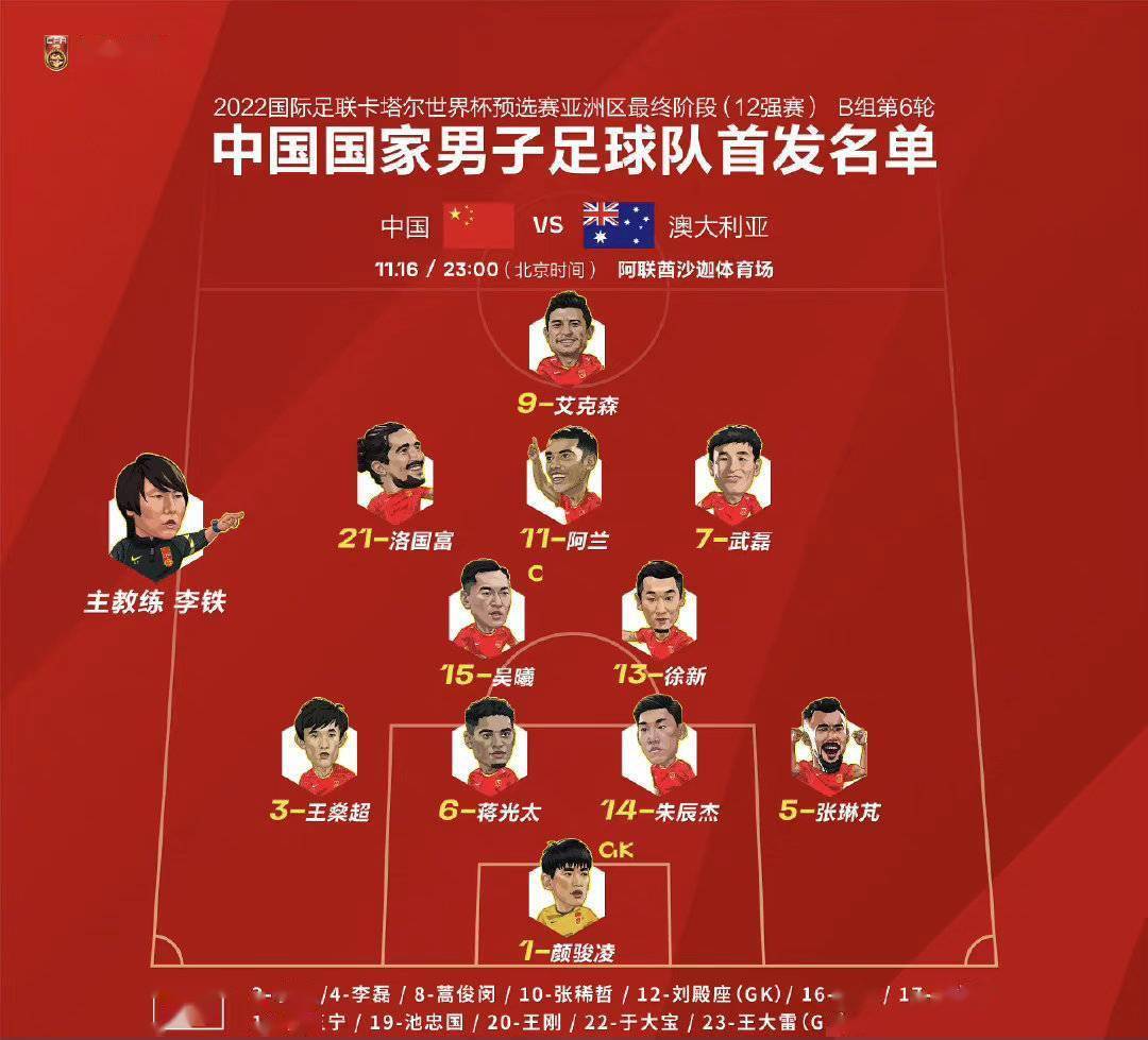 四大归化球员首发 国足1:1战平澳大利亚几乎告别卡塔尔世界杯