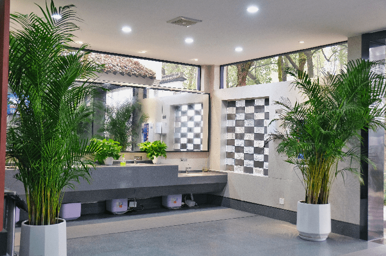 洗手台干净整洁,摆放着洗手液,还专门设置了高低洗手台,可以满足不同