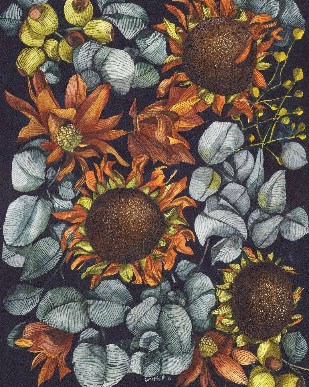 灵感之源艺术家sumit的水彩世界她笔下植物花卉的色彩搭配太美了