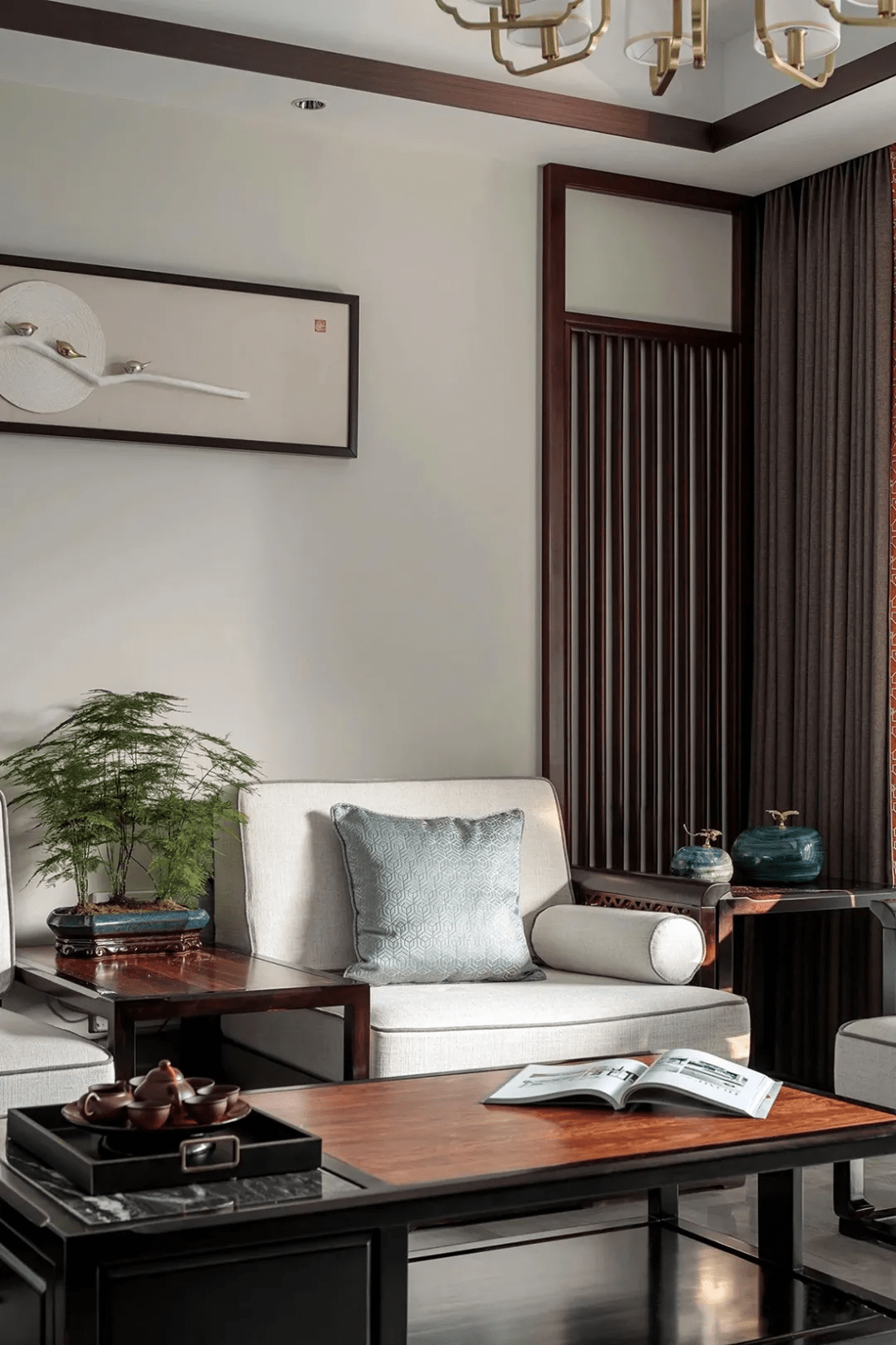 案例分享丨120㎡新中式,青灰色瓷砖,打造禅意儒雅的社交空间_风格