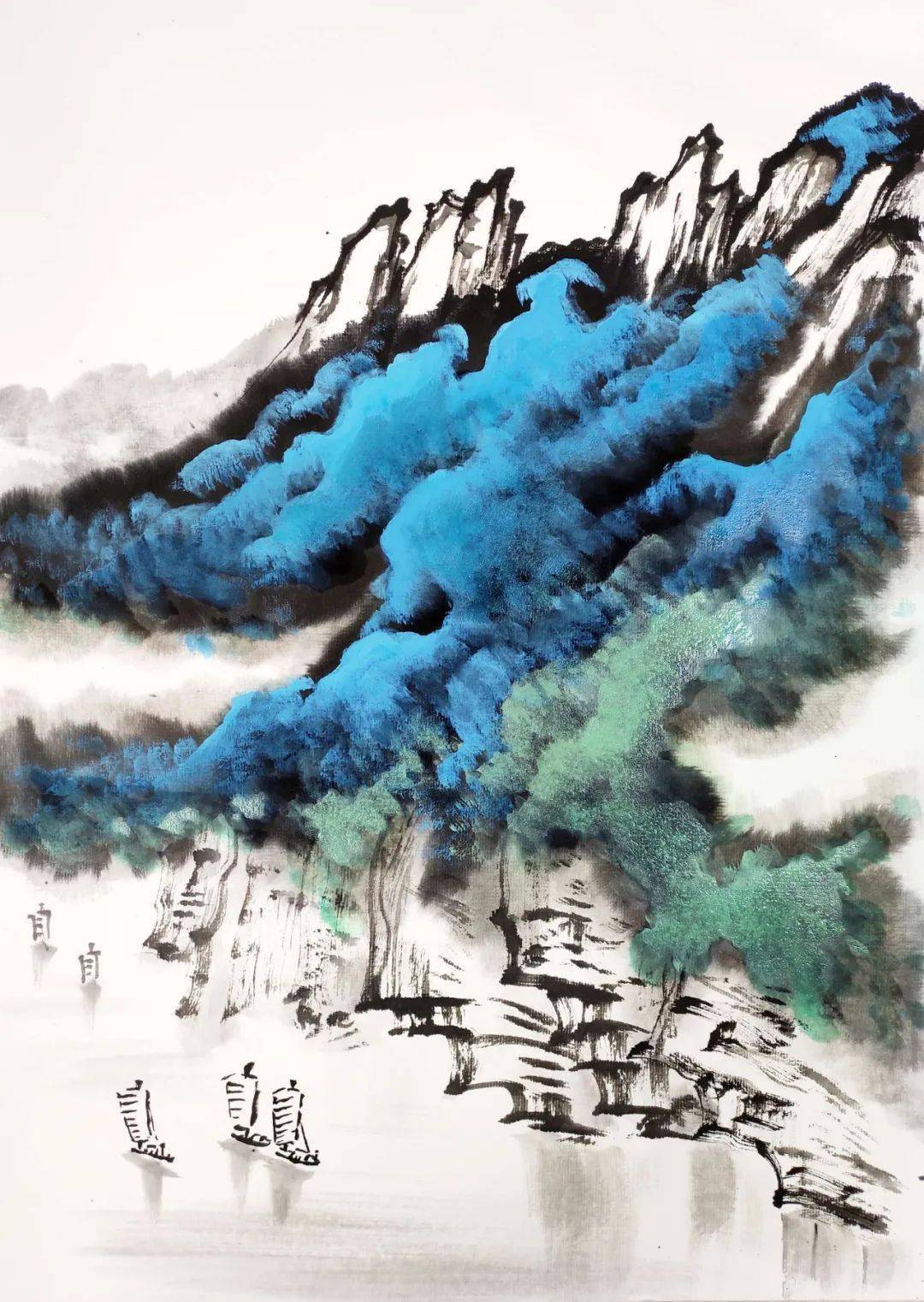 国画教程写意峡江帆影