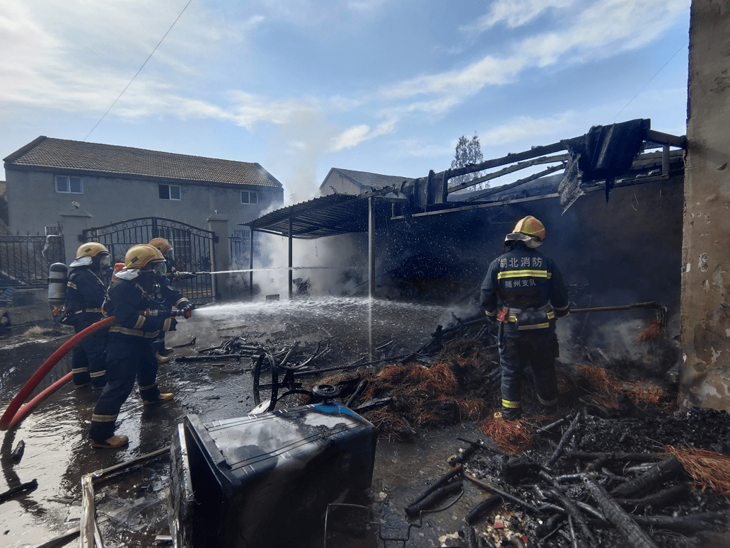 轻微火灾现场讲26院中柴垛起火广水消防及时扑救