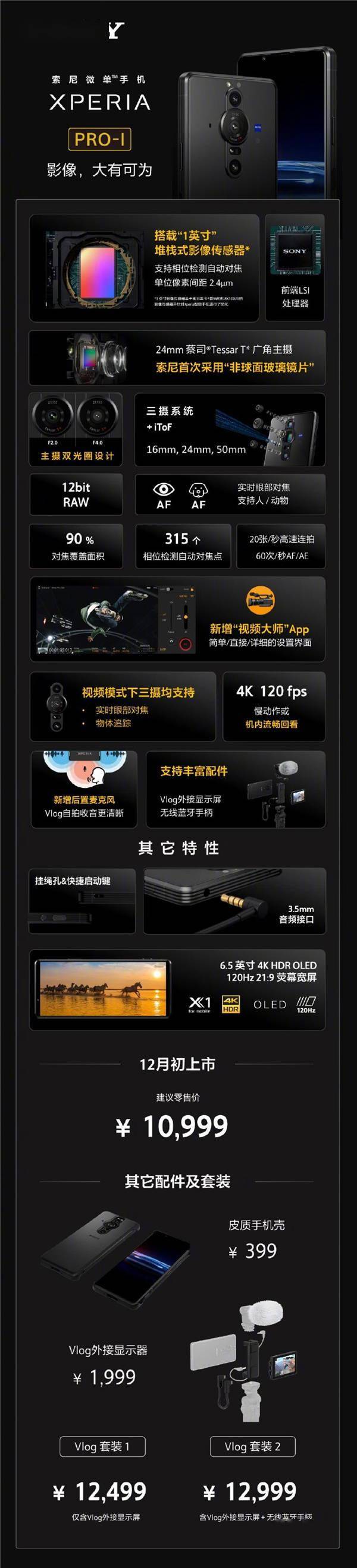 影像|索尼Xperia PRO-I今晚开售：1英寸黑卡同款大底，售价10999元