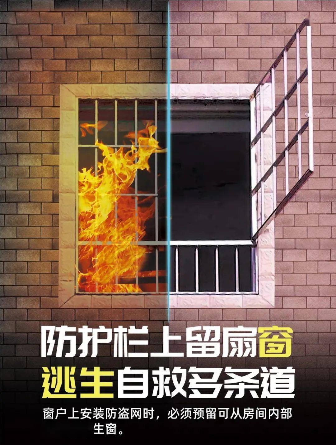 逃生自救多条道小编提醒安全门是在防盗窗