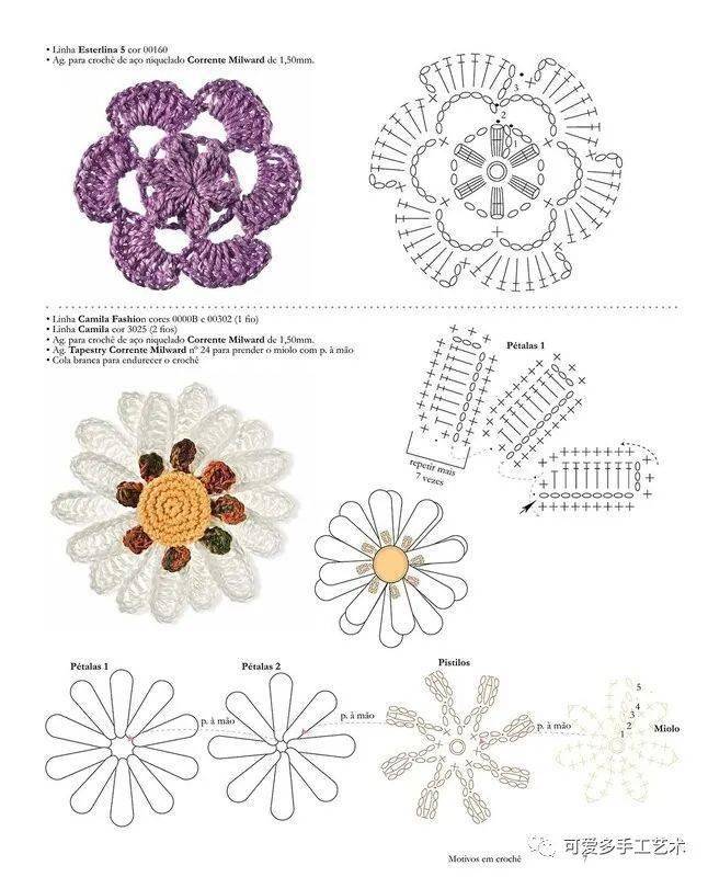 156种钩编花叶的样式图解,以后钩东西都不用愁!
