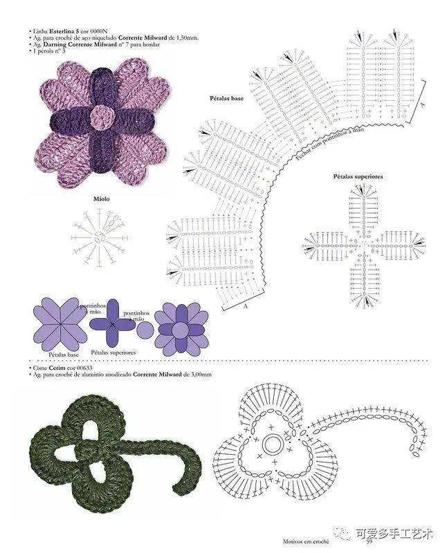 156种钩编花叶的样式图解,以后钩东西都不用愁!
