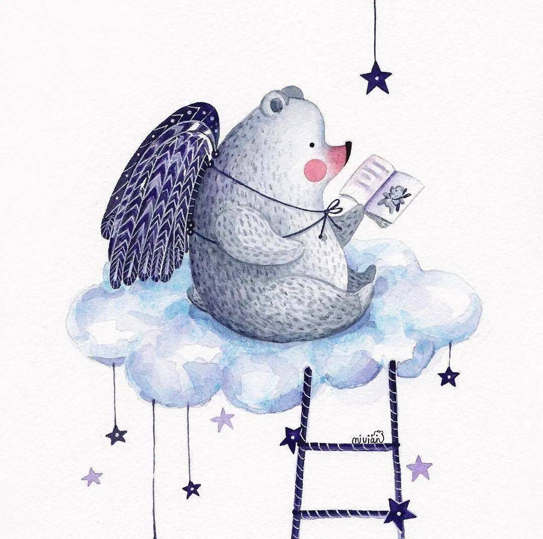 一组治愈系水彩小熊