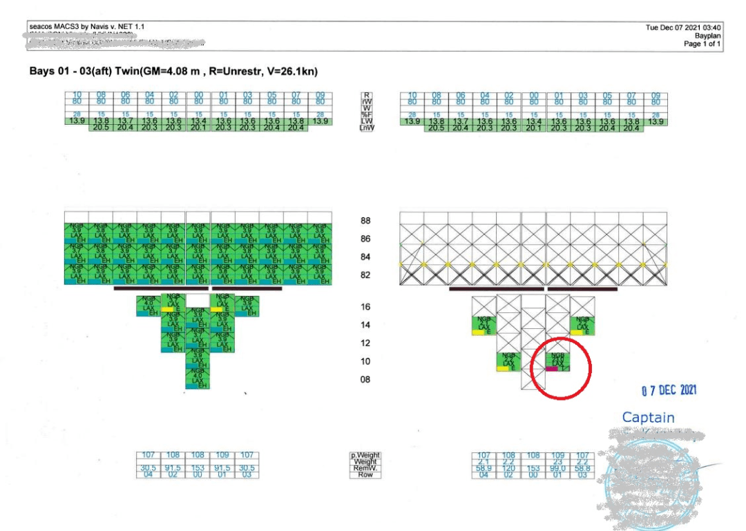 2类危险品集装箱a,装货港为port los angeles(洛杉矶港),该箱装载于1