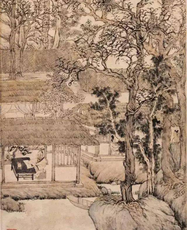 王蒙《西郊草堂图》北京故宫博物院藏明代古画中的家具家具发展至明代