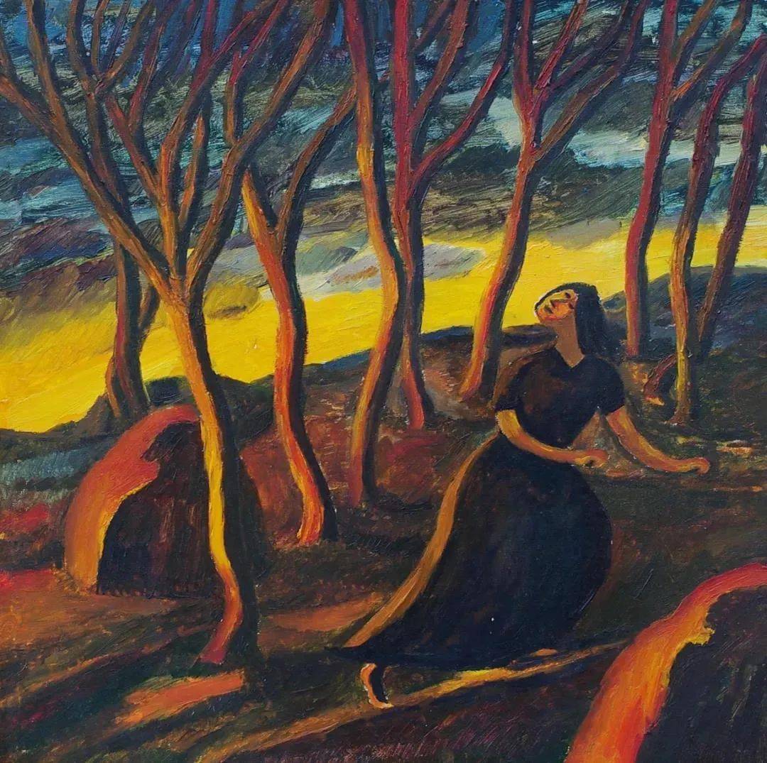 2019《树林里的树和云》 布面油画 60x70cm 2018《夜行者》 布面油画