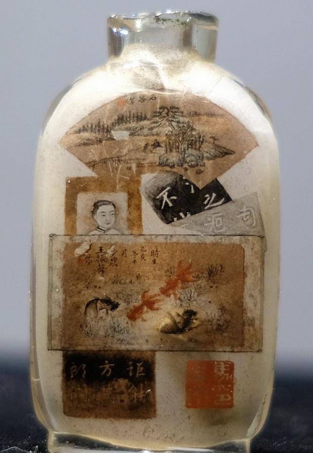 馬少宣 唐太宗鼻煙壺 1899-1900年前後馬少宣作玻璃內畫譚鑫培京劇人物鼻煙壺, SIGNED