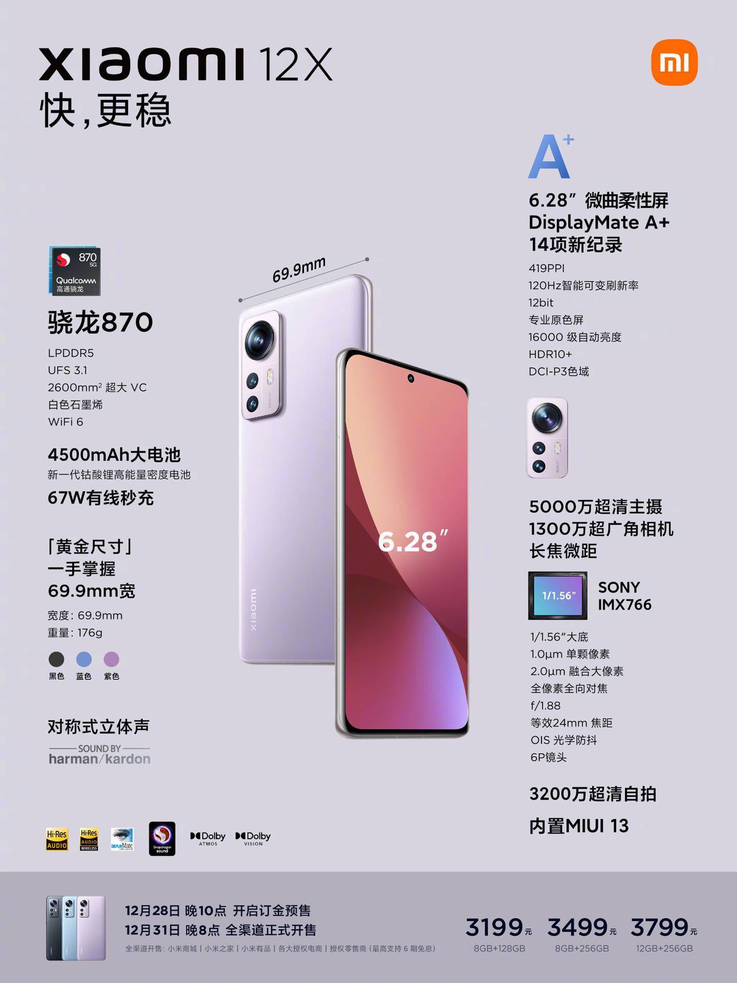 旗舰|3199 元起，小米 12 X 发布：搭载骁龙 870，小尺寸准旗舰