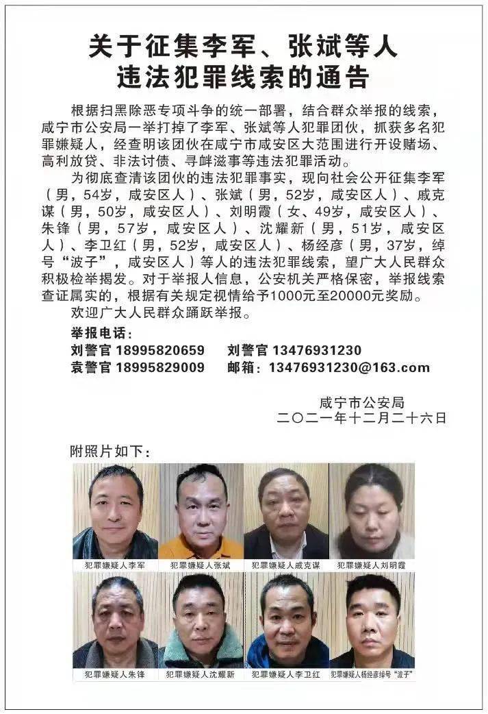 最高奖励20000元咸宁人有这8人违法犯罪线索请举报