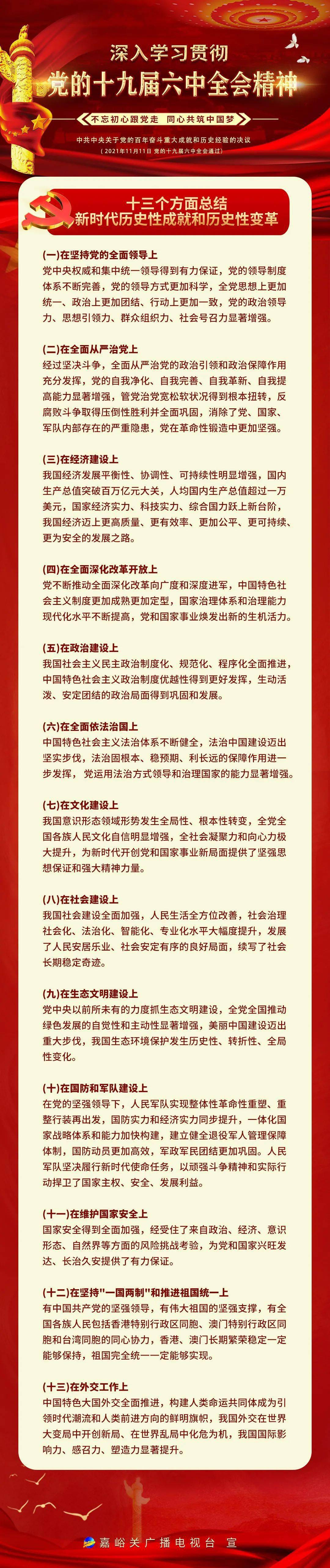 图解党的十九届六中全会精神解读十三个方面总结新时代历史性成就和