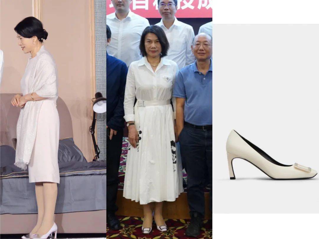 董明珠女士偏爱roger vivier的经典款方扣高跟鞋.