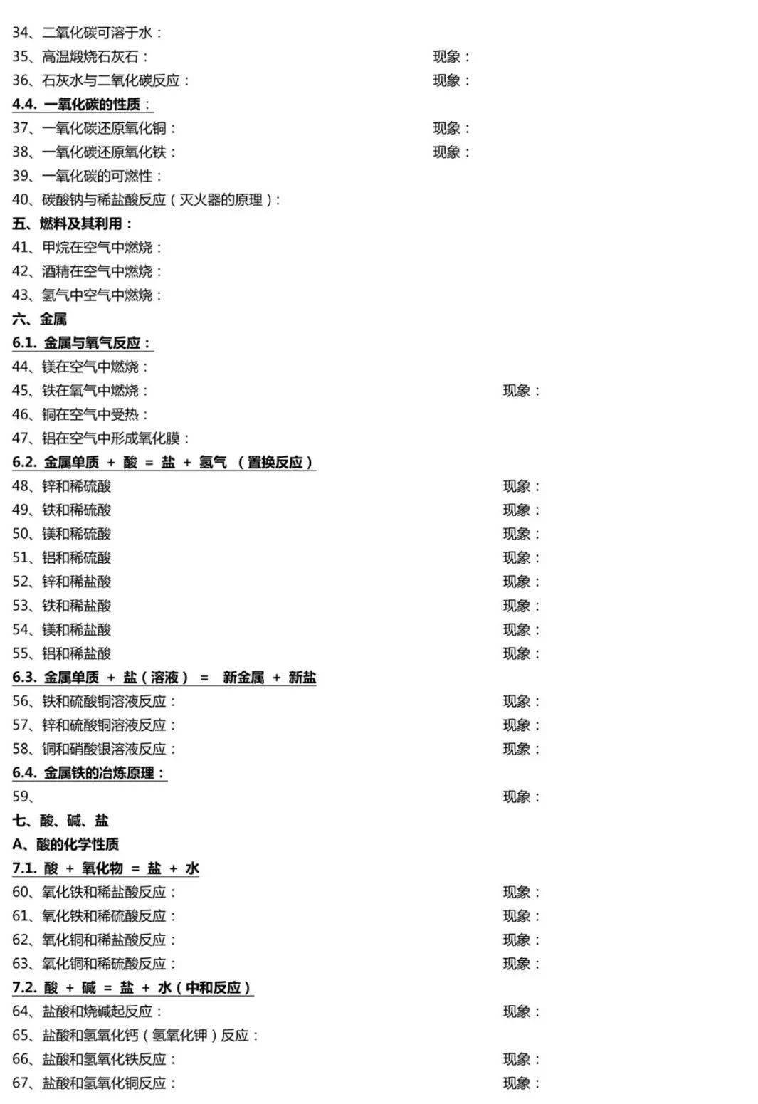 网络|初中化学方程式+反应现象（默写版），期末考前再练一遍