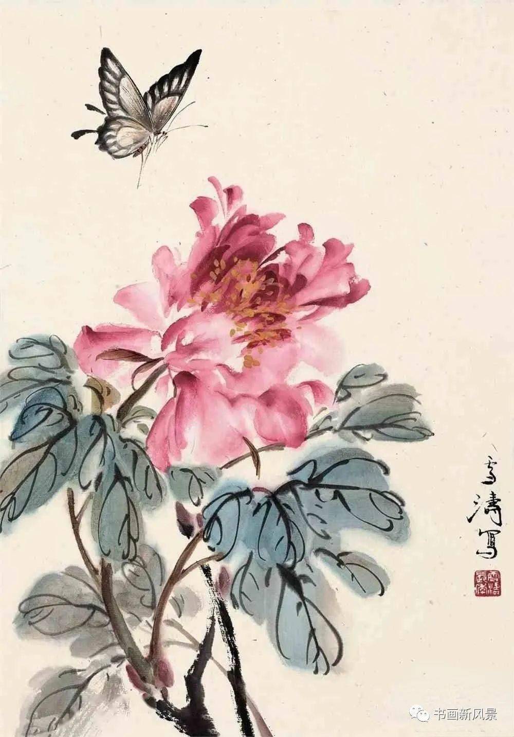 王雪涛《十二月令花卉册》，章法简逸，生趣盎然！_局部_蜻蜓_蝴蝶