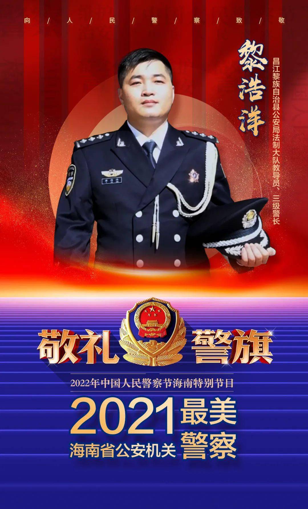 三,"海南省公安机关最美警察"提名奖(22名)王龙标 海口市公安局美兰