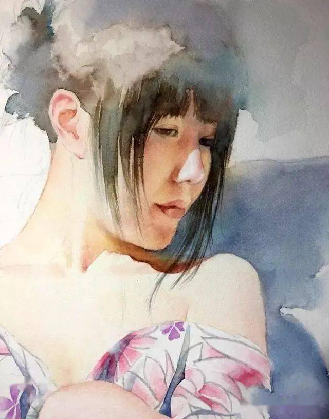 日本松林淳水彩画青春靓丽、温婉妩媚美少女_韵律_创作_眼神