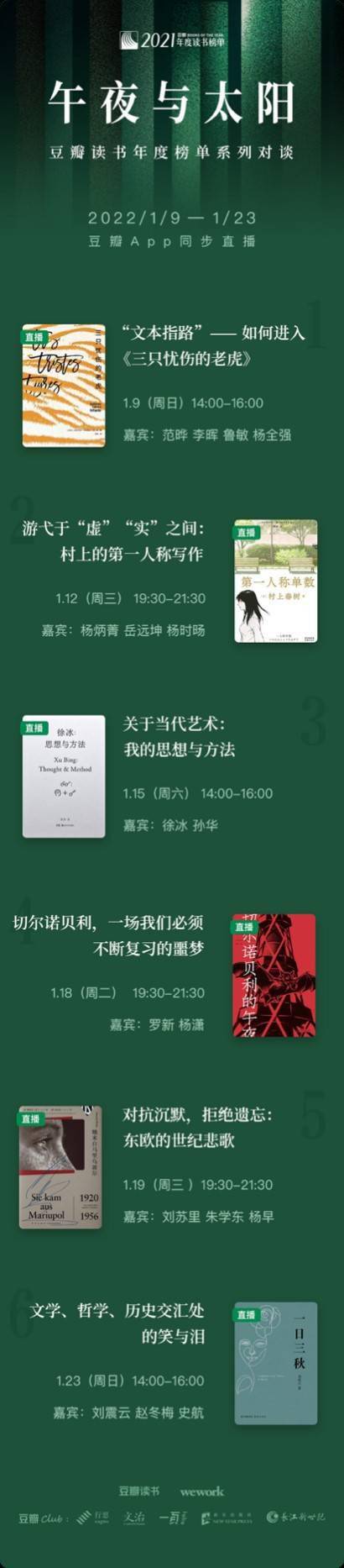 榜单|WeWork X豆瓣 “城市会客厅” 大咖云集携2021豆瓣年度榜单系列对谈“午夜与太阳”迎新年