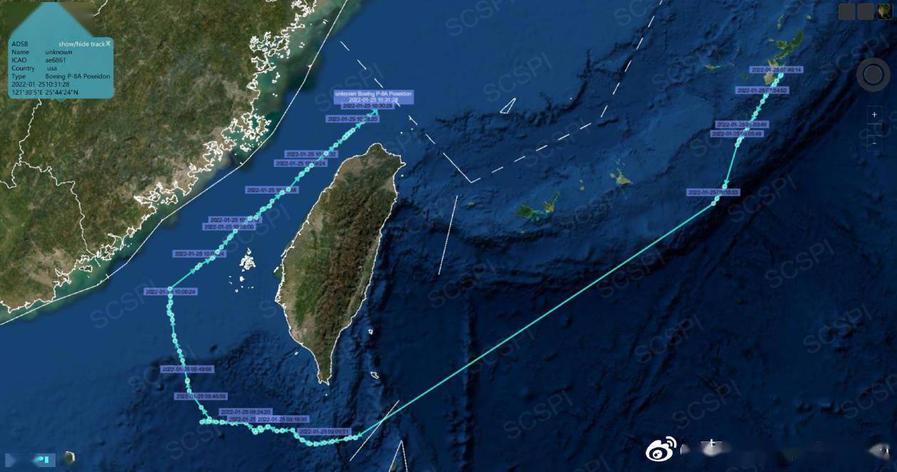 南海战略态势感知美海军一架p8a反潜巡逻机今日上午穿越台湾海峡