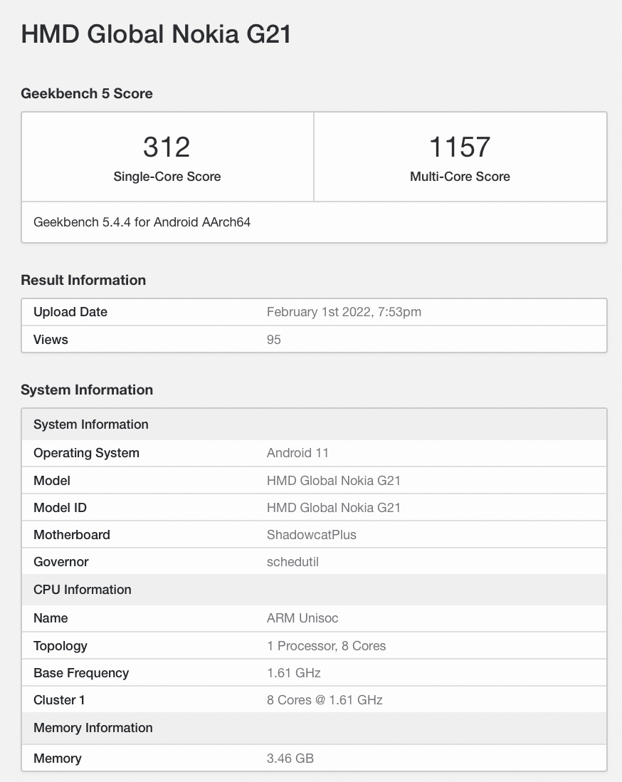 手机|诺基亚 G21 手机现身跑分平台：搭载展锐 T606 处理器