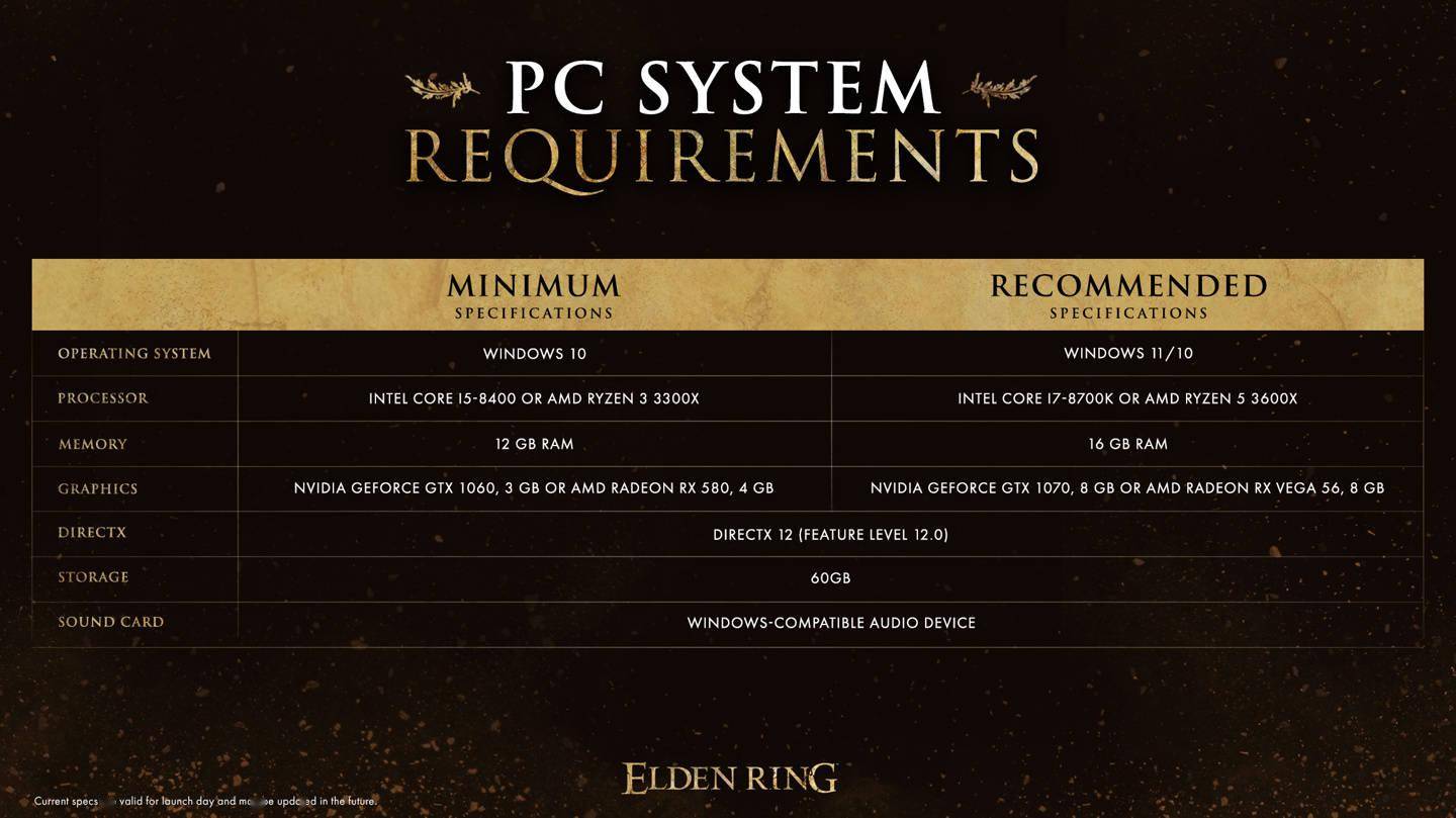 配置|《艾尔登法环》公布 PC 版配置：推荐 i7-8700K + GTX 1070