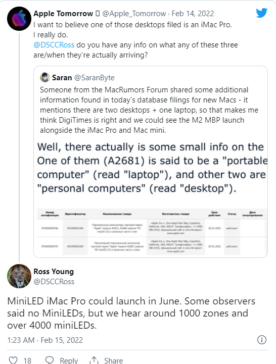 Max|Mini-LED iMac Pro 2022款将在今年6月发布