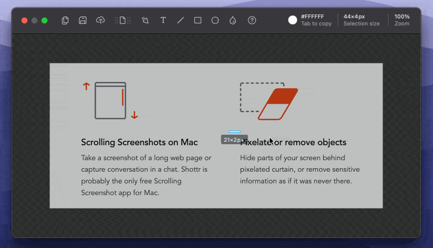 macOS 免费轻量级截图工具 Shottr,帮你滚动截长图、量像素、取色、OCR