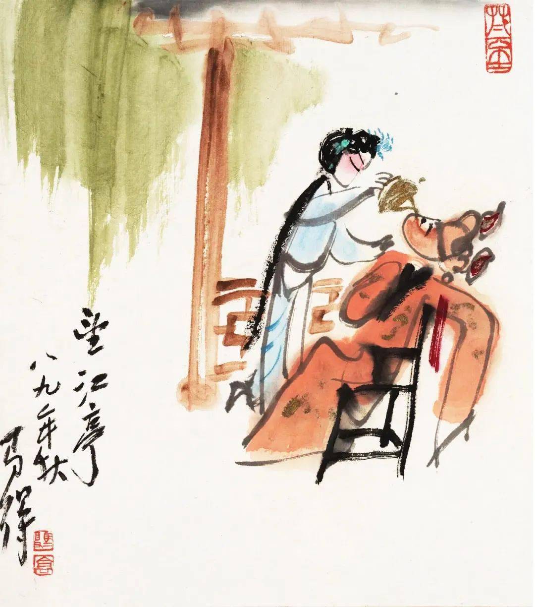 他用水墨画爱情寥寥几笔令人欢喜