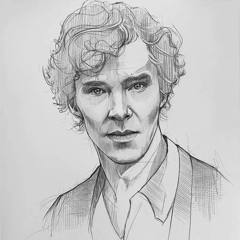 自动铅笔画的人物肖像和动物素描精彩干净