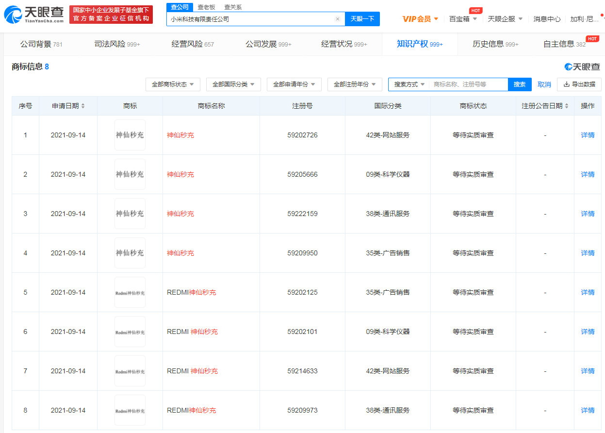 服务|小米申请“神仙秒充”“REDMI 神仙秒充”商标被驳回