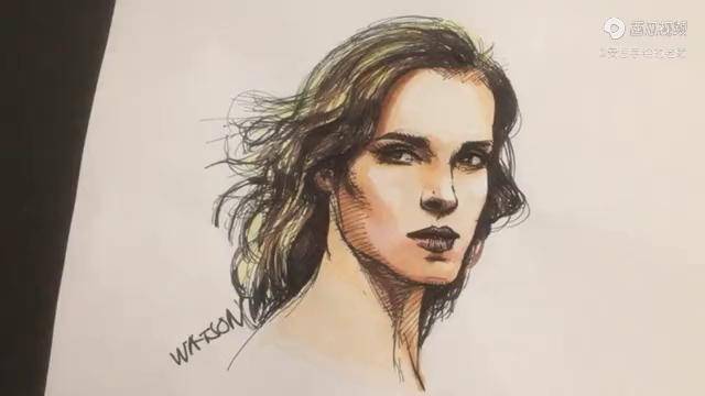 钢笔画人像马克笔渲染emmawatson艾玛沃特森