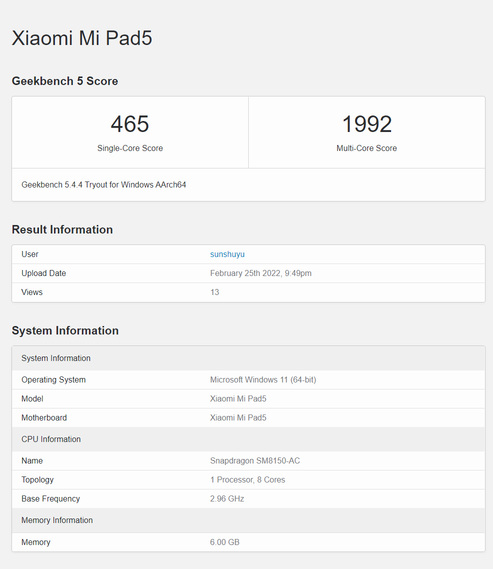 Lumia|小米平板5刷Win11 Arm64跑分出炉