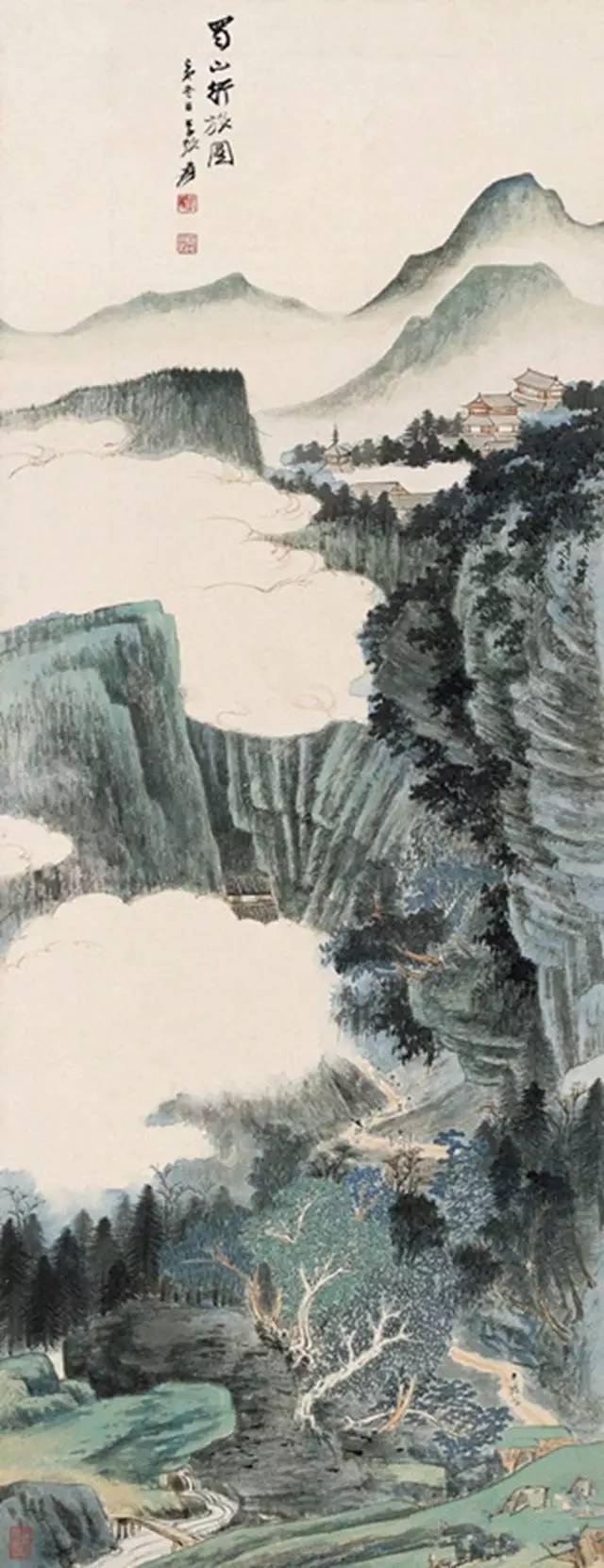 元日展会友 行近壮人作1.5尺幅立 水墨山水渓山清趣 縦193cm 幅54cm 张大千最美的60幅青绿山水！目瞪口呆_王维_艺术_峨眉